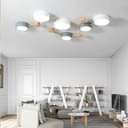 Scandinavian LED Flush Mount Ceiling Light with Wooden Joints and Round Shades