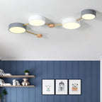 Scandinavian LED Flush Mount Ceiling Light with Wooden Joints and Round Shades