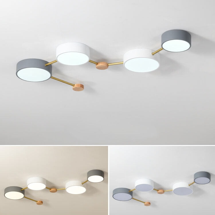 Scandinavian LED Flush Mount Ceiling Light with Wooden Joints and Round Shades