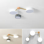 Scandinavian LED Flush Mount Ceiling Light with Wooden Joints and Round Shades