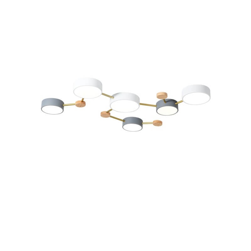 Scandinavian LED Flush Mount Ceiling Light with Wooden Joints and Round Shades