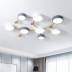 Scandinavian LED Flush Mount Ceiling Light with Wooden Joints and Round Shades