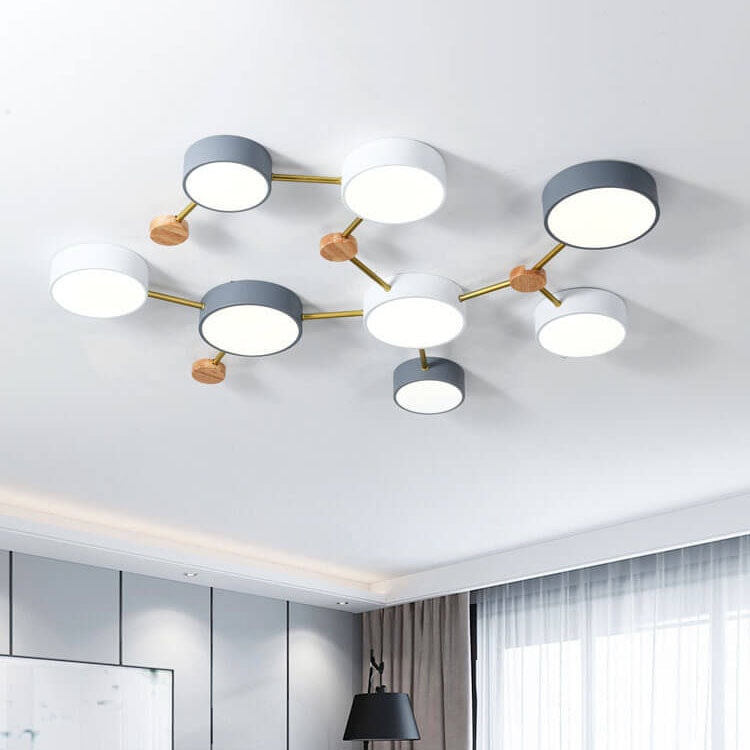 Scandinavian LED Flush Mount Ceiling Light with Wooden Joints and Round Shades