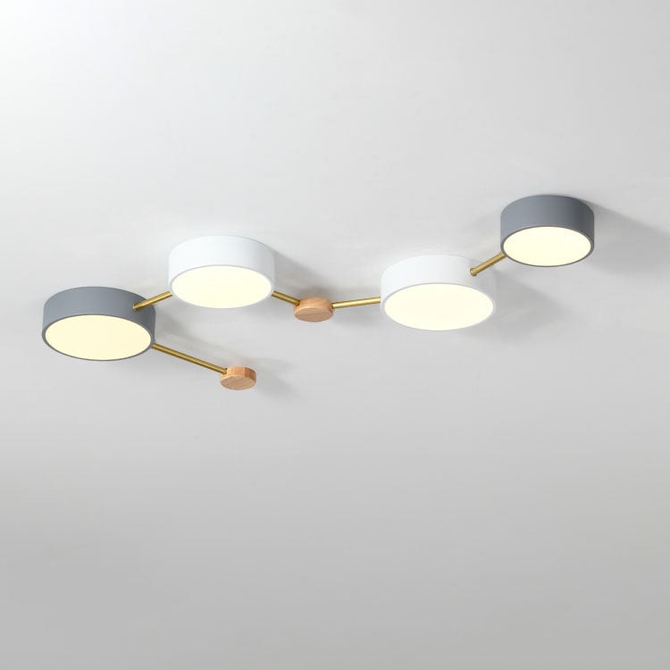 Scandinavian LED Flush Mount Ceiling Light with Wooden Joints and Round Shades