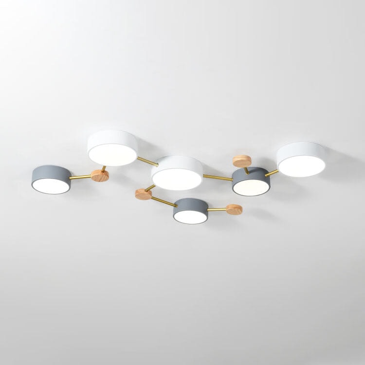 Scandinavian LED Flush Mount Ceiling Light with Wooden Joints and Round Shades