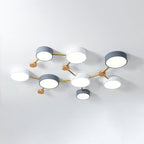 Scandinavian LED Flush Mount Ceiling Light with Wooden Joints and Round Shades
