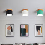 Scandinavian Macaron LED Flush Mount Ceiling Light with Wood Trim for Hallway