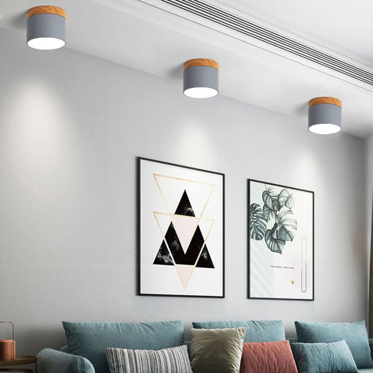 Scandinavian Macaron LED Flush Mount Ceiling Light with Wood Trim for Hallway