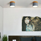 Scandinavian Macaron LED Flush Mount Ceiling Light with Wood Trim for Hallway