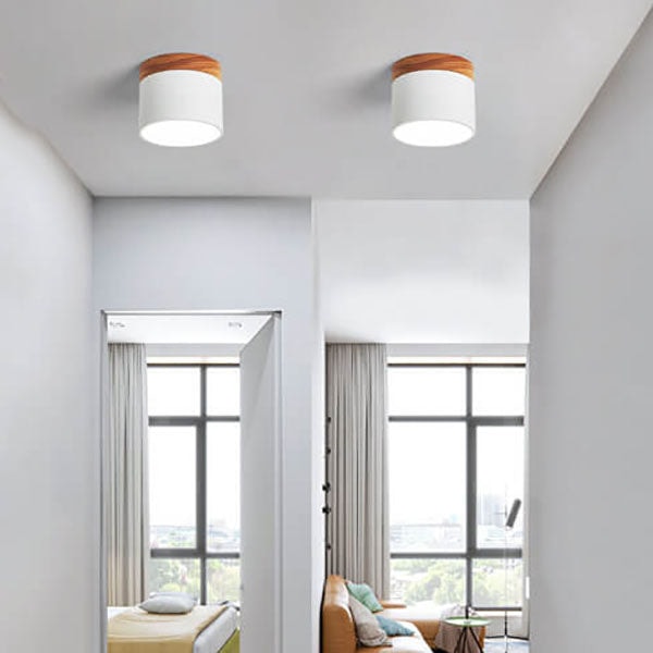 Scandinavian Macaron LED Flush Mount Ceiling Light with Wood Trim for Hallway