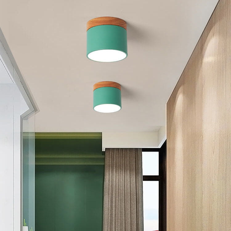 Scandinavian Macaron LED Flush Mount Ceiling Light with Wood Trim for Hallway