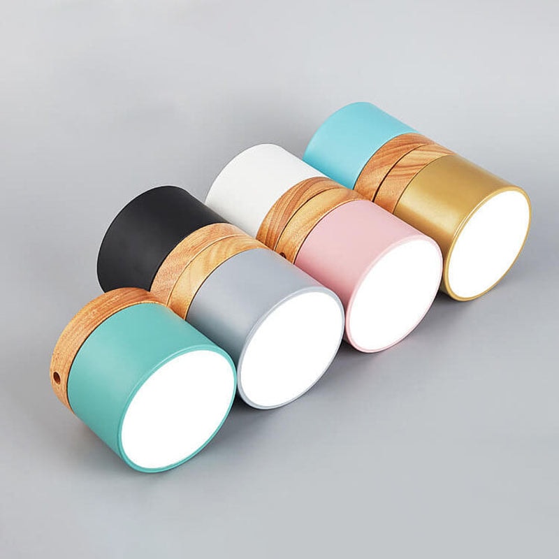 Scandinavian Macaron LED Flush Mount Ceiling Light with Wood Trim for Hallway