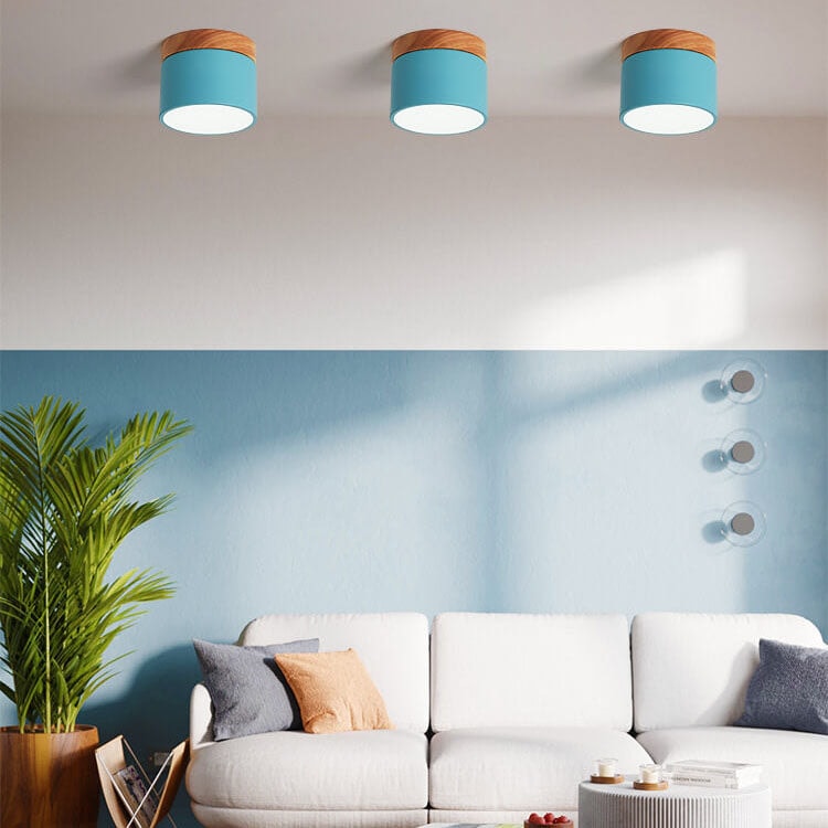 Scandinavian Macaron LED Flush Mount Ceiling Light with Wood Trim for Hallway