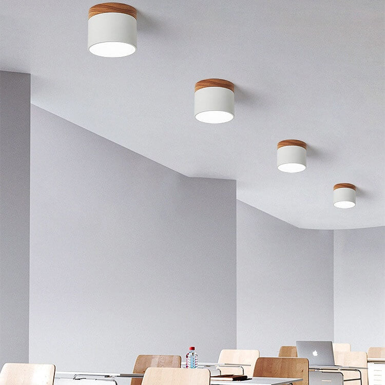 Scandinavian Macaron LED Flush Mount Ceiling Light with Wood Trim for Hallway