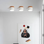 Scandinavian Macaron LED Flush Mount Ceiling Light with Wood Trim for Hallway