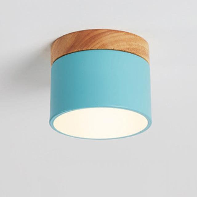 Scandinavian Macaron LED Flush Mount Ceiling Light with Wood Trim for Hallway