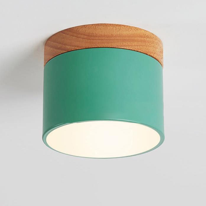Scandinavian Macaron LED Flush Mount Ceiling Light with Wood Trim for Hallway