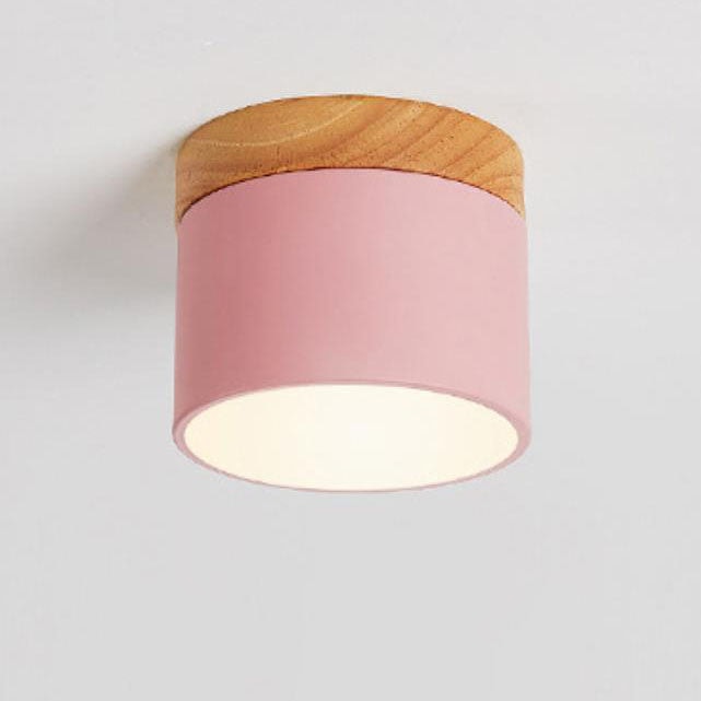 Scandinavian Macaron LED Flush Mount Ceiling Light with Wood Trim for Hallway