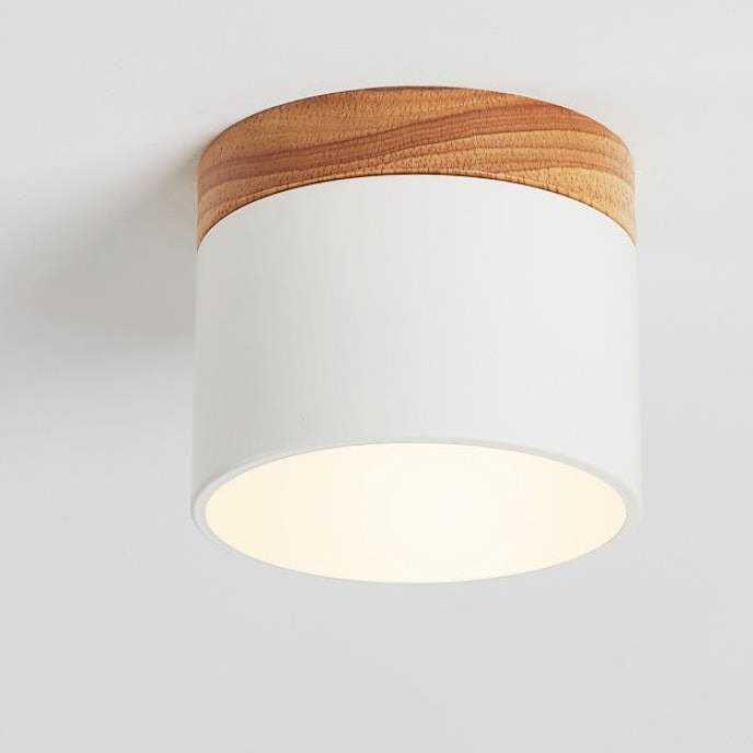 Scandinavian Macaron LED Flush Mount Ceiling Light with Wood Trim for Hallway