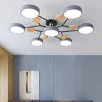 Scandinavian Molecule LED Ceiling Light with Round Shades and Wooden Discs