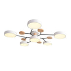 Scandinavian Molecule LED Ceiling Light with Round Shades and Wooden Discs