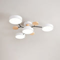 Scandinavian Molecule LED Ceiling Light with Round Shades and Wooden Discs
