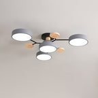 Scandinavian Molecule LED Ceiling Light with Round Shades and Wooden Discs