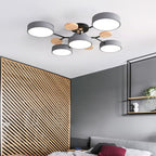 Scandinavian Molecule LED Ceiling Light with Round Shades and Wooden Discs