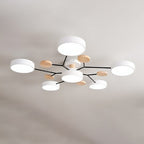 Scandinavian Molecule LED Ceiling Light with Round Shades and Wooden Discs