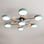 Scandinavian Molecule LED Ceiling Light with Round Shades and Wooden Discs