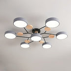 Scandinavian Molecule LED Ceiling Light with Round Shades and Wooden Discs