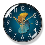 Silent Wall Clock with Ginkgo Leaf Design and Glass Cover for Living Room