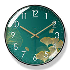 Silent Wall Clock with Ginkgo Leaf Design and Glass Cover for Living Room