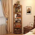 Bamboo Corner Shelf Freestanding Corner Bookshelf Tall Wooden Corner Display Stand with Arched Top for Living Room | Bedroom and Bathroom