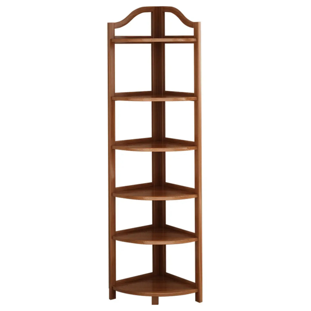 Bamboo Corner Shelf Freestanding Corner Bookshelf Tall Wooden Corner Display Stand with Arched Top for Living Room | Bedroom and Bathroom