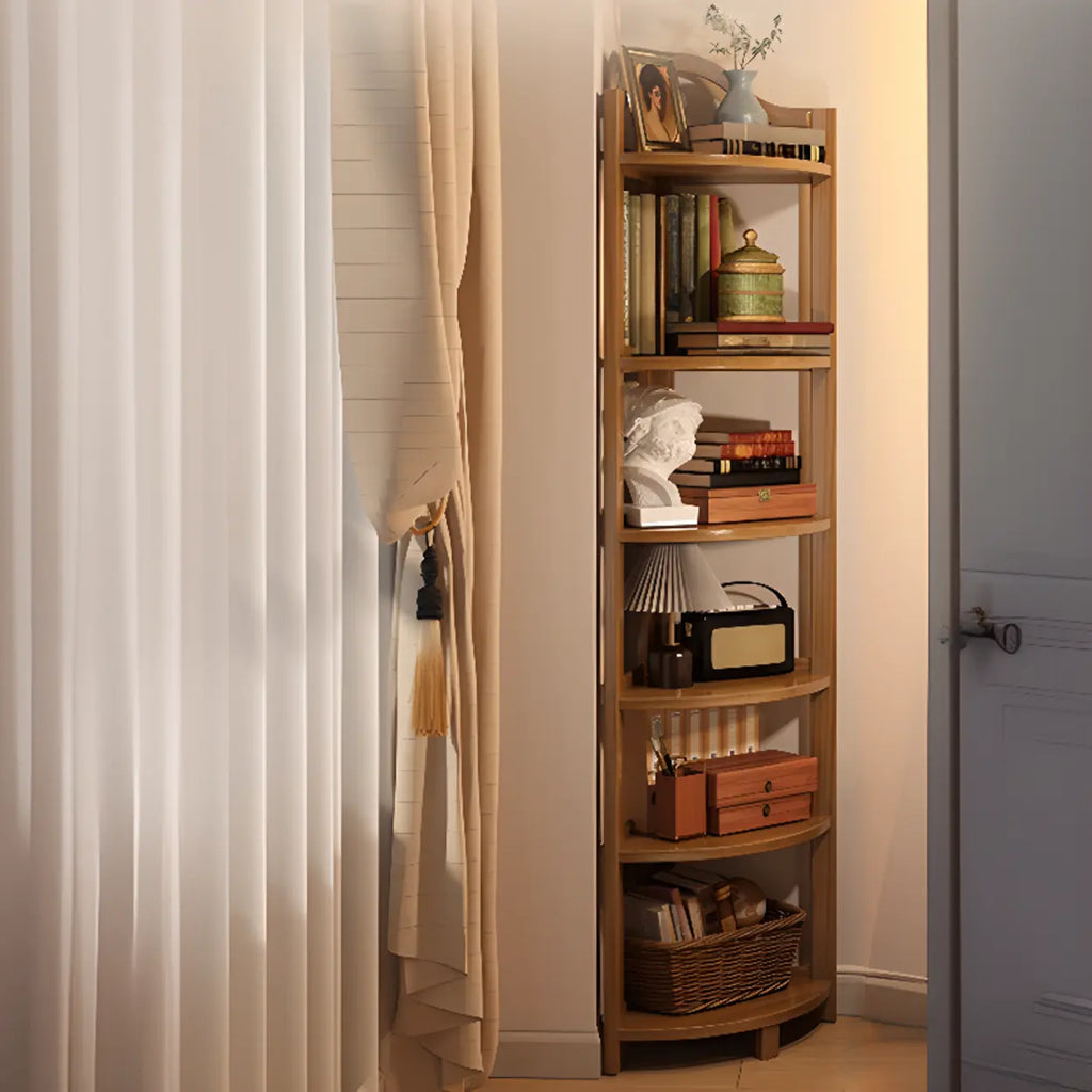 Bamboo Corner Shelf Freestanding Corner Bookshelf Tall Wooden Corner Display Stand with Arched Top for Living Room | Bedroom and Bathroom