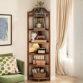 Bamboo Corner Shelf Freestanding Corner Bookshelf Tall Wooden Corner Display Stand with Arched Top for Living Room | Bedroom and Bathroom
