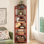 Bamboo Corner Shelf Freestanding Corner Bookshelf Tall Wooden Corner Display Stand with Arched Top for Living Room | Bedroom and Bathroom