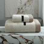 Soft Striped Cotton Bath Towel with Herringbone Border for Bathroom