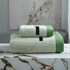 Soft Striped Cotton Bath Towel with Herringbone Border for Bathroom