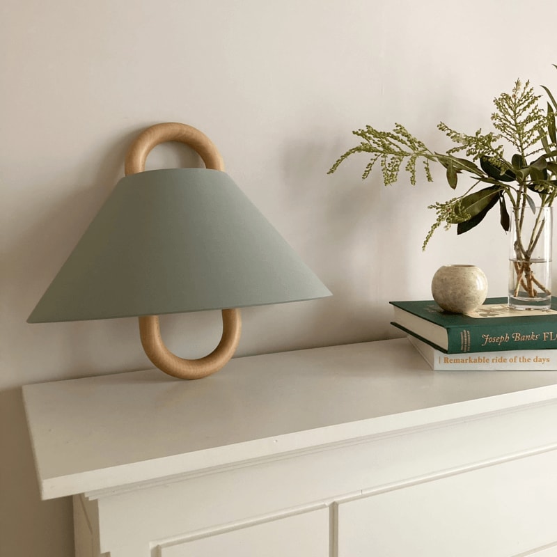 Solid Wood Ring Wall Light with Pleated or Flat Fabric Shade for Bedroom