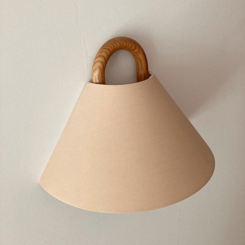 Solid Wood Ring Wall Light with Pleated or Flat Fabric Shade for Bedroom