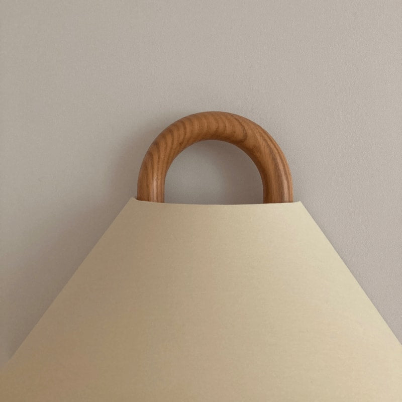 Solid Wood Ring Wall Light with Pleated or Flat Fabric Shade for Bedroom
