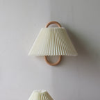 Solid Wood Ring Wall Light with Pleated or Flat Fabric Shade for Bedroom