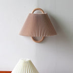 Solid Wood Ring Wall Light with Pleated or Flat Fabric Shade for Bedroom