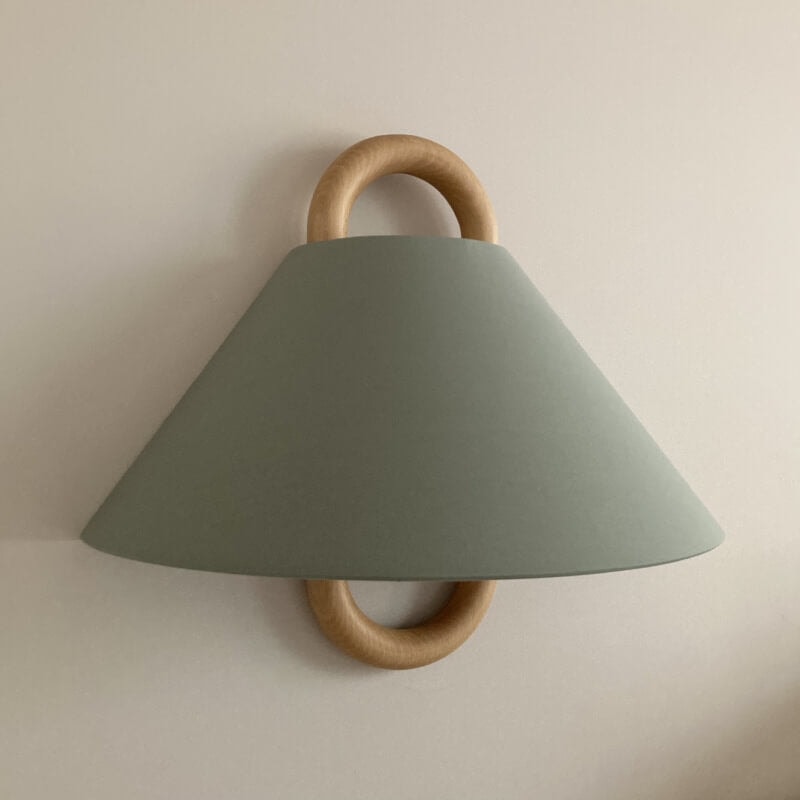 Solid Wood Ring Wall Light with Pleated or Flat Fabric Shade for Bedroom