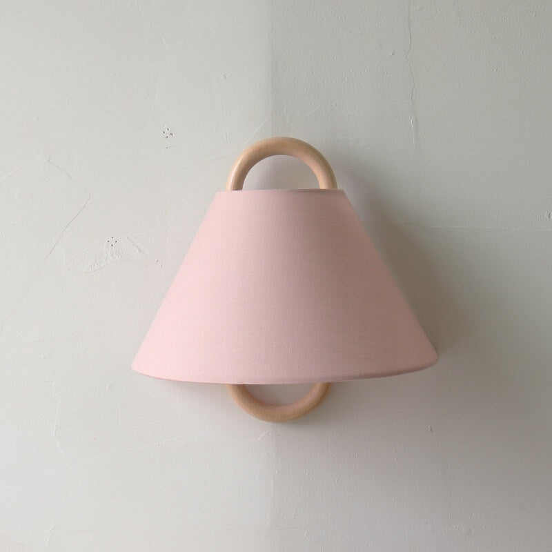 Solid Wood Ring Wall Light with Pleated or Flat Fabric Shade for Bedroom