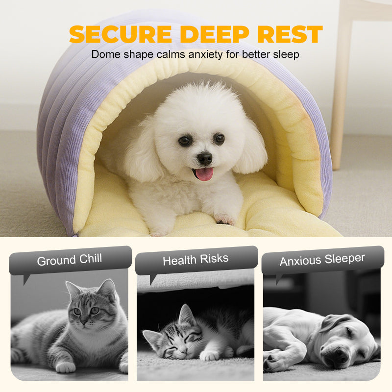 Plush Cat Cave Bed Semi Enclosed Corduroy Pet Bed with Adjustable Zip Opening Warm Hooded Cat House for Indoor Cats and Small Dogs