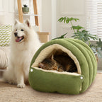 Plush Cat Cave Bed Semi Enclosed Corduroy Pet Bed with Adjustable Zip Opening Warm Hooded Cat House for Indoor Cats and Small Dogs
