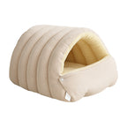 Plush Cat Cave Bed Semi Enclosed Corduroy Pet Bed with Adjustable Zip Opening Warm Hooded Cat House for Indoor Cats and Small Dogs